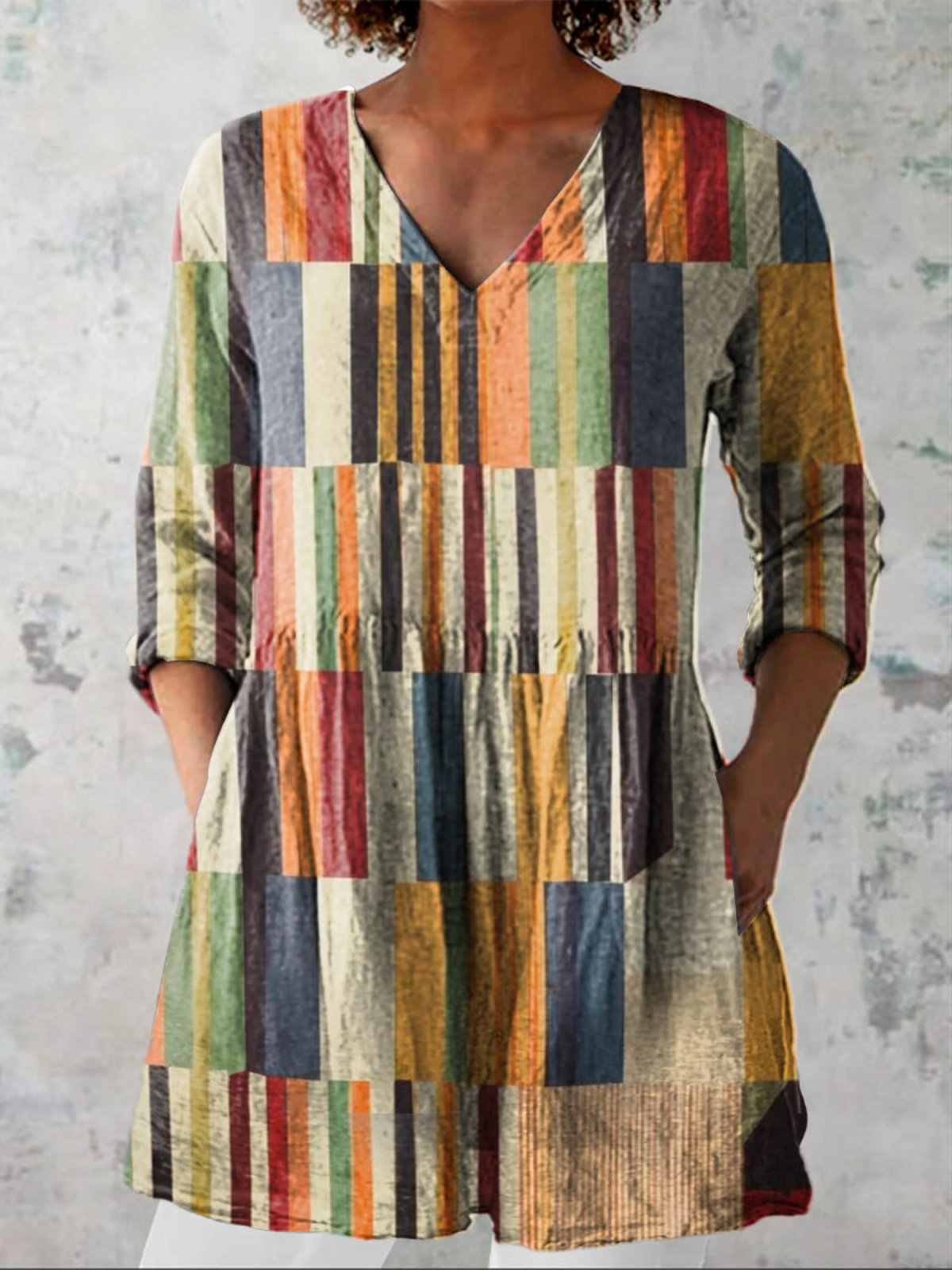 Chloe Long Blouse with V-Neck, front view
