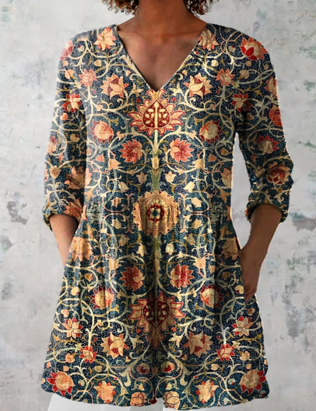 Celine Long Blouse with V-Neck, front view