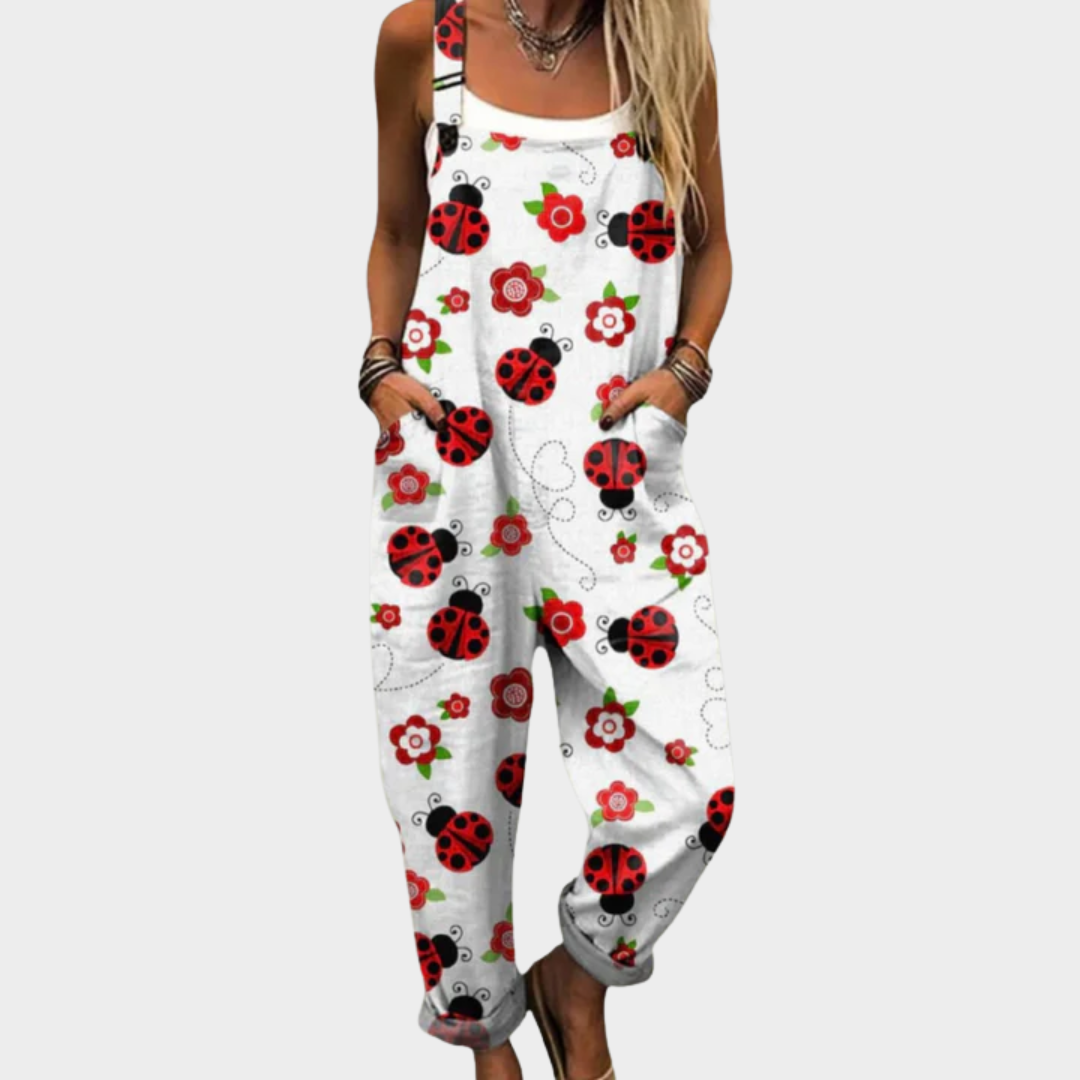 Comfortable printed overalls, front view