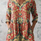 Lea Long Blouse with V-Neck, front view