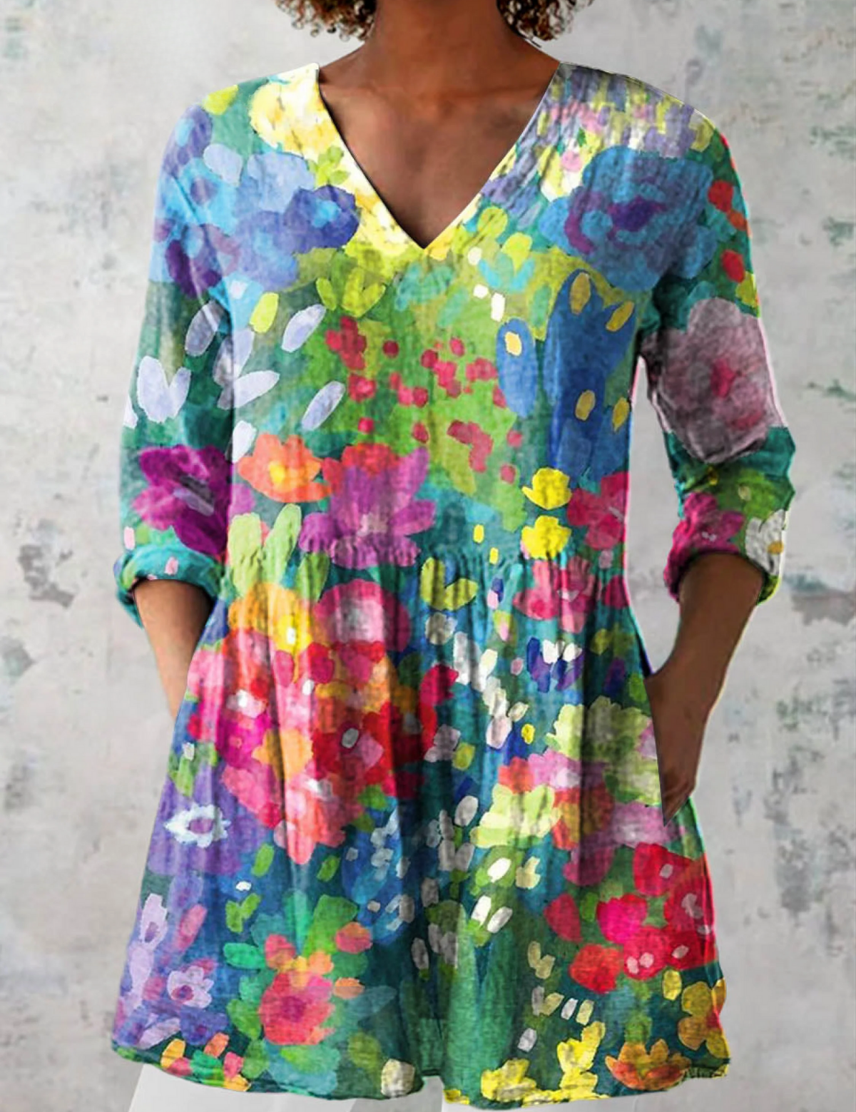 Maelle Long Blouse with V-Neck, front view