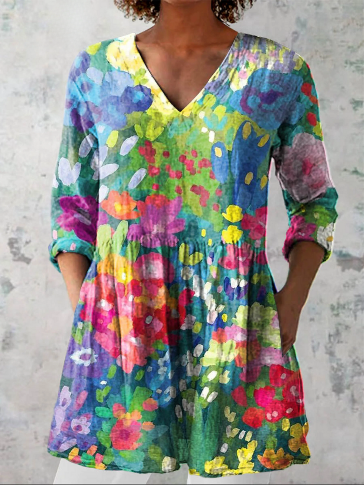 Maelle Long Blouse with V-Neck, front view