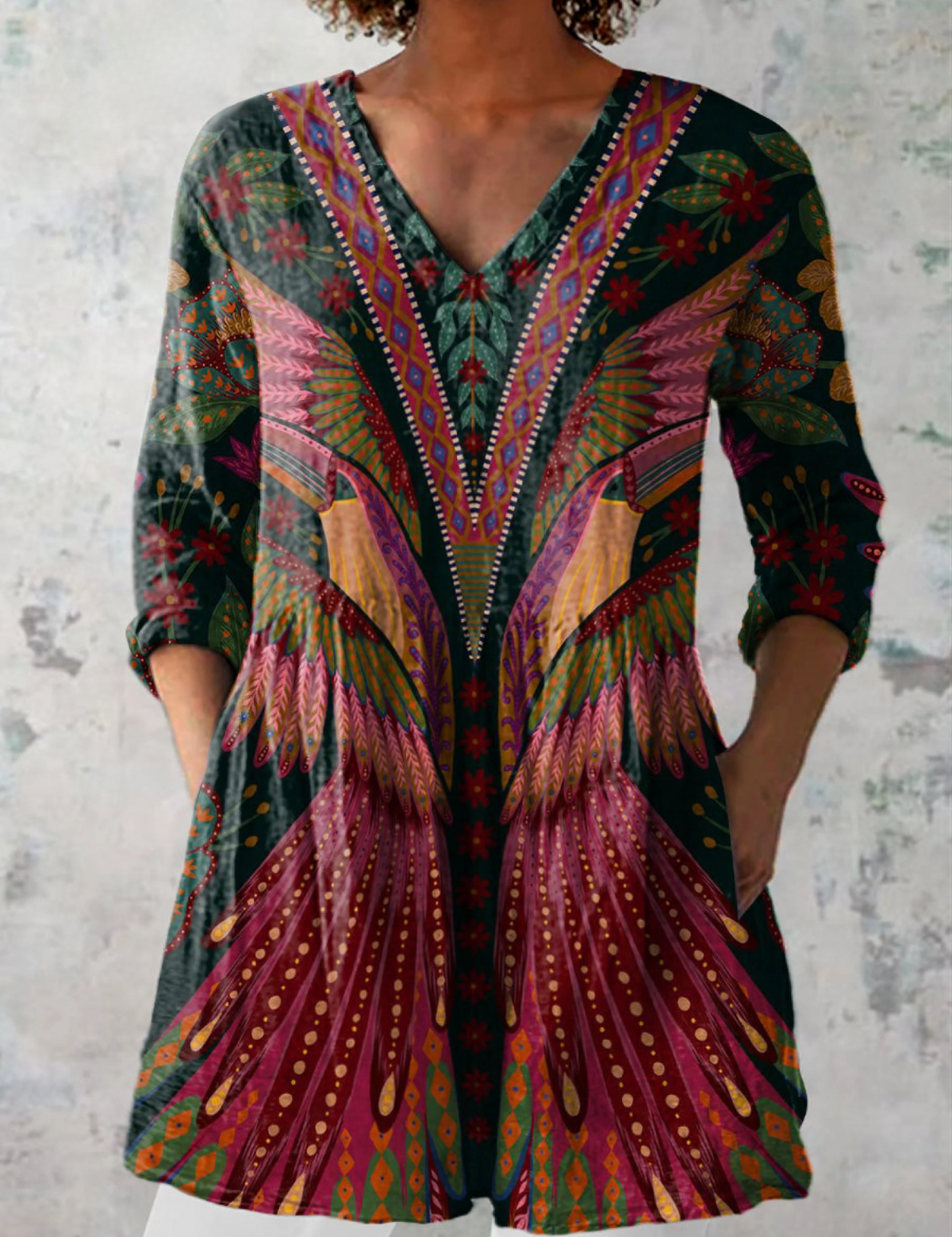 Manon Long Blouse with V-Neck, front view