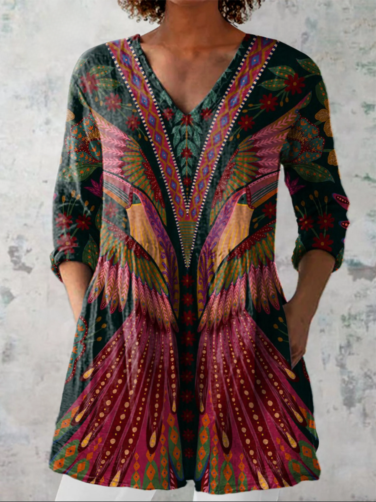 Manon Long Blouse with V-Neck, front view