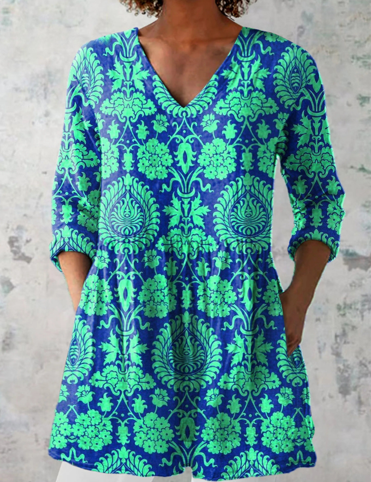 Ines Long Blouse with V-Neck, front view