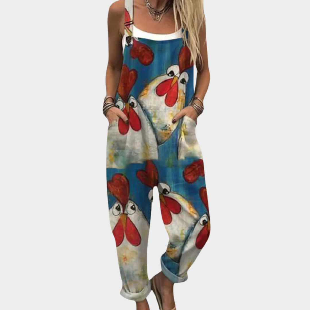 Comfortable printed overalls, front view