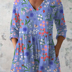 Aline Long Blouse with V-Neck, front view
