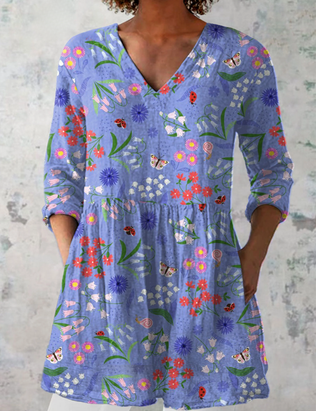 Aline Long Blouse with V-Neck, front view