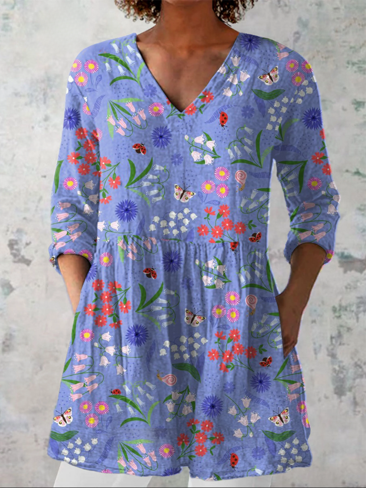 Aline Long Blouse with V-Neck, front view