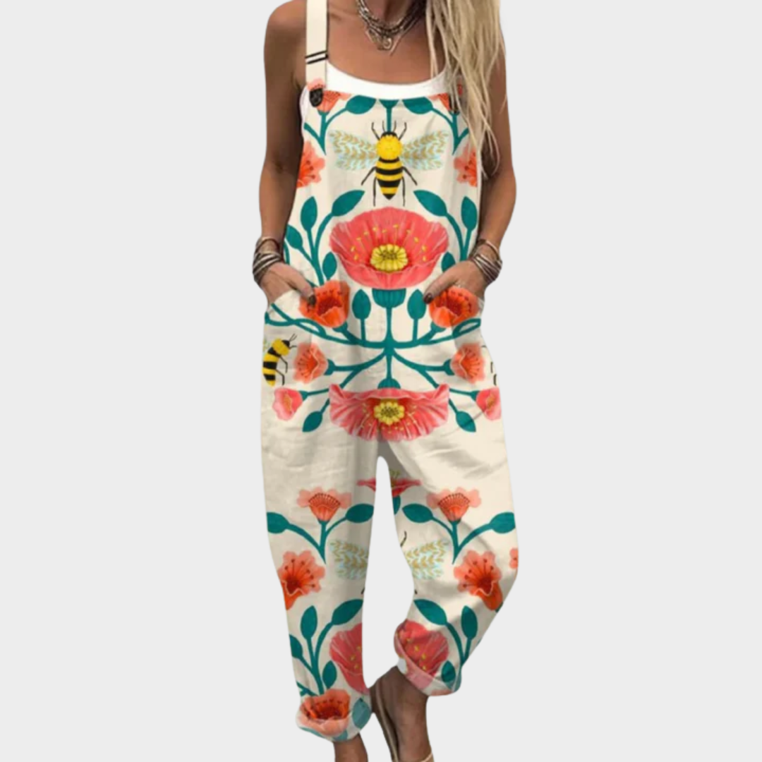 Comfortable printed overalls, front view