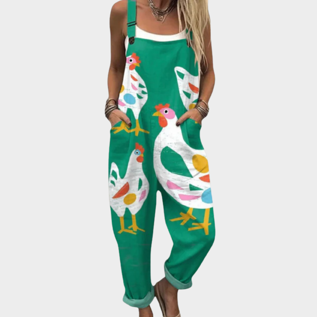 Comfortable printed overalls, front view
