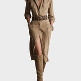 Agatha | Brown Faux Suede Midi Dress