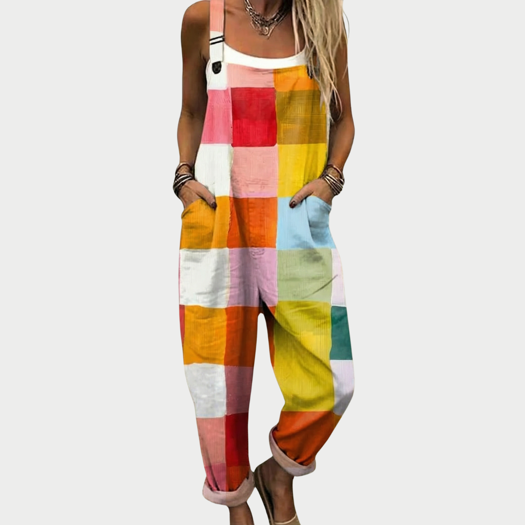 Comfortable printed overalls, front view
