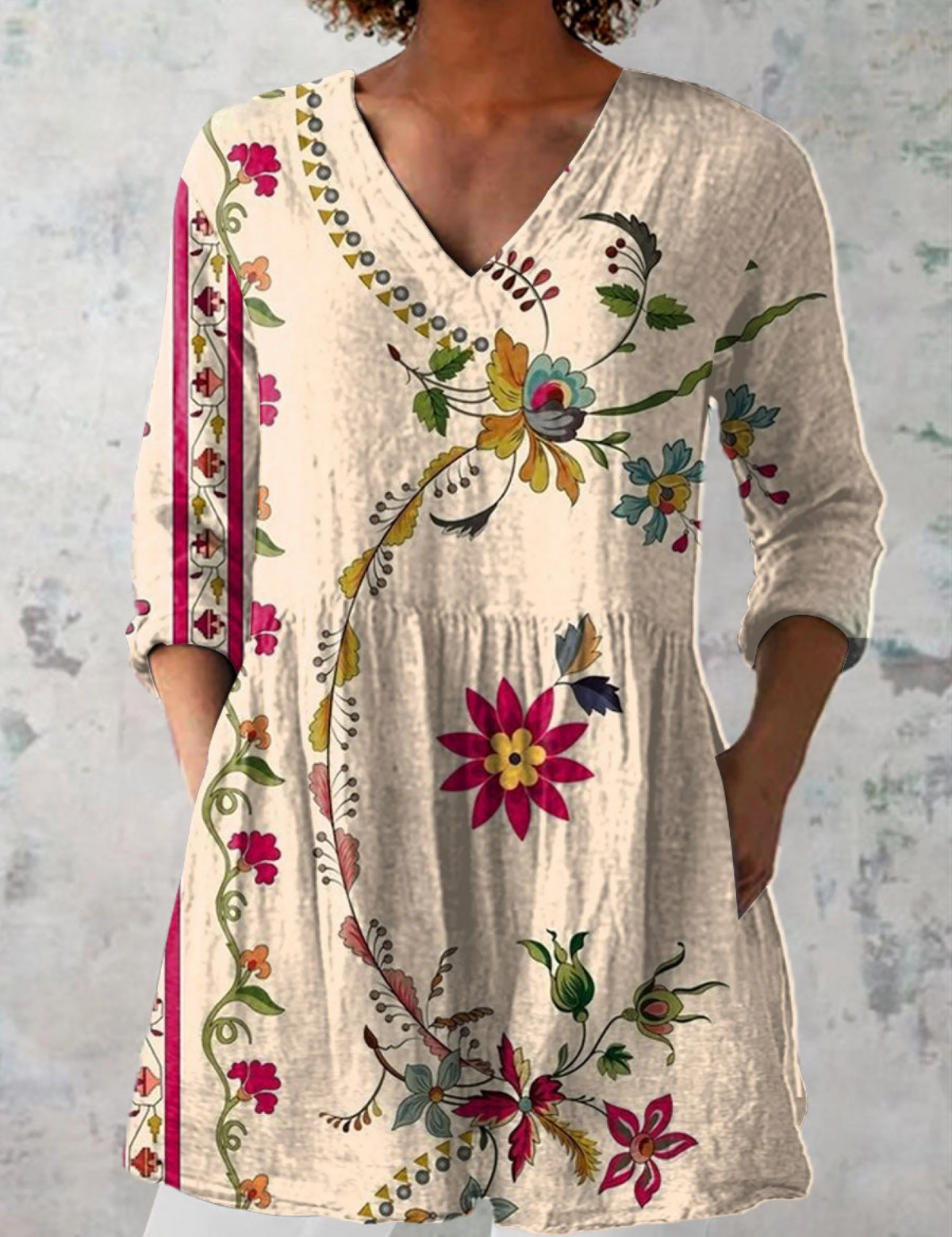 Clara Long Blouse with V-Neck, front view