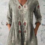 Elise Long Blouse with V-Neck, front view