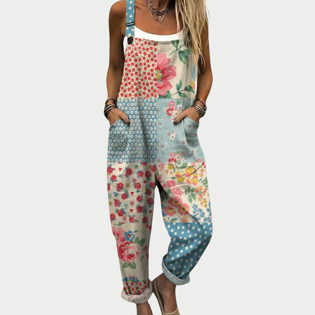 Comfortable printed overalls, front view