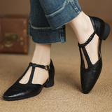 Greta Classic Leather T-Bar Shoes with Braided Detail - view 2
