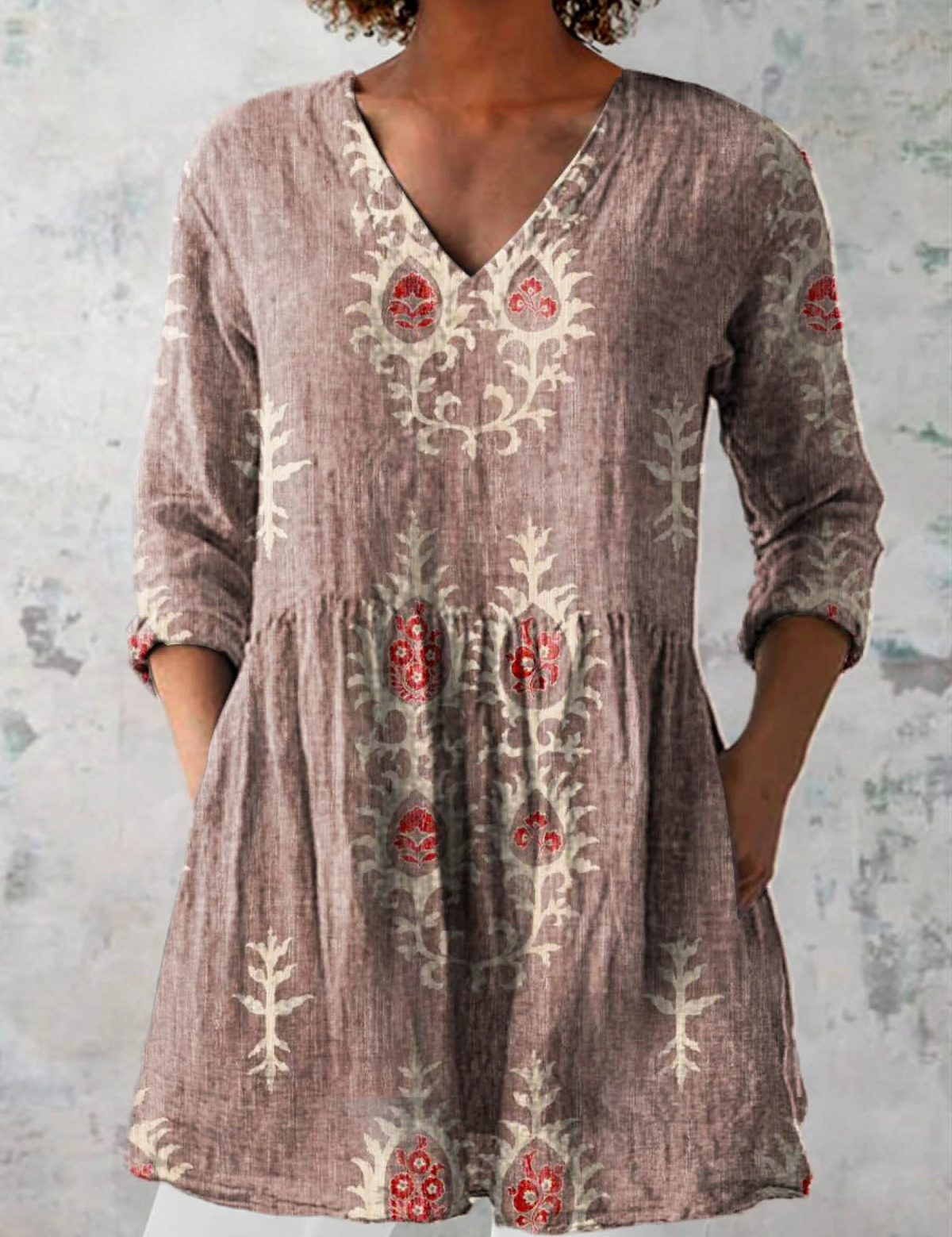 Elise Long Blouse with V-Neck, product view