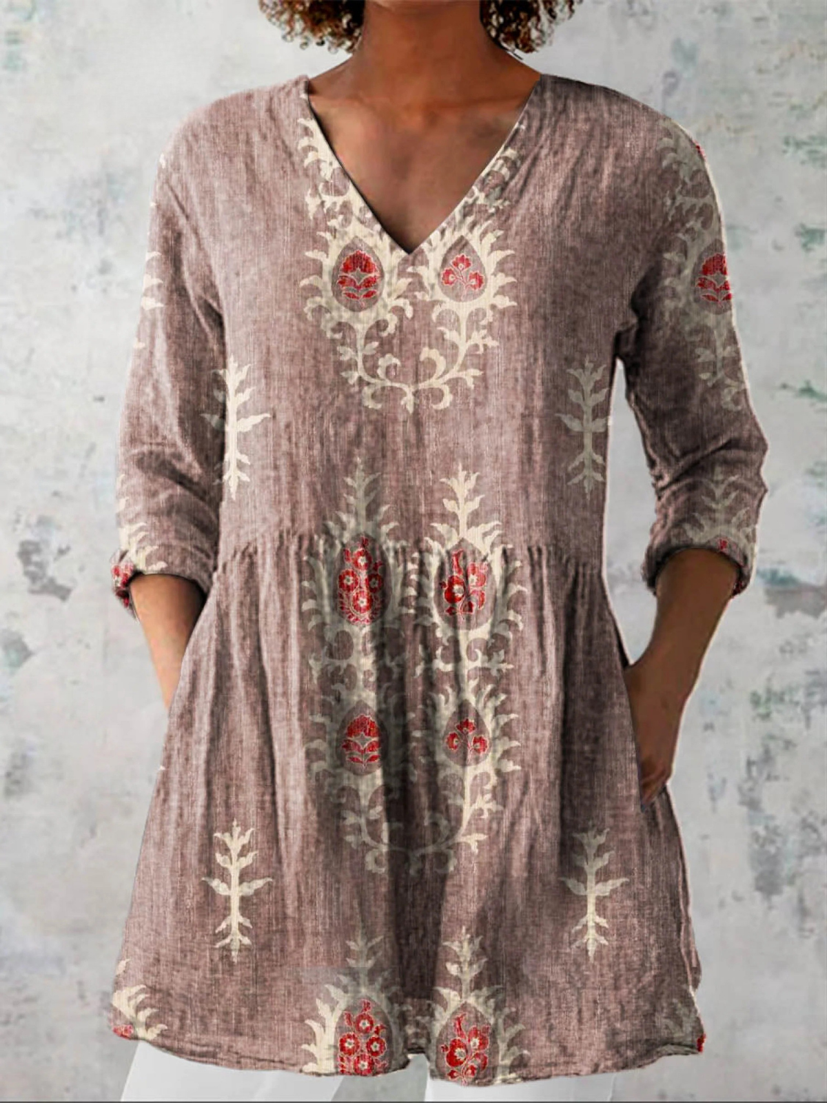 Elise Long Blouse with V-Neck, product view