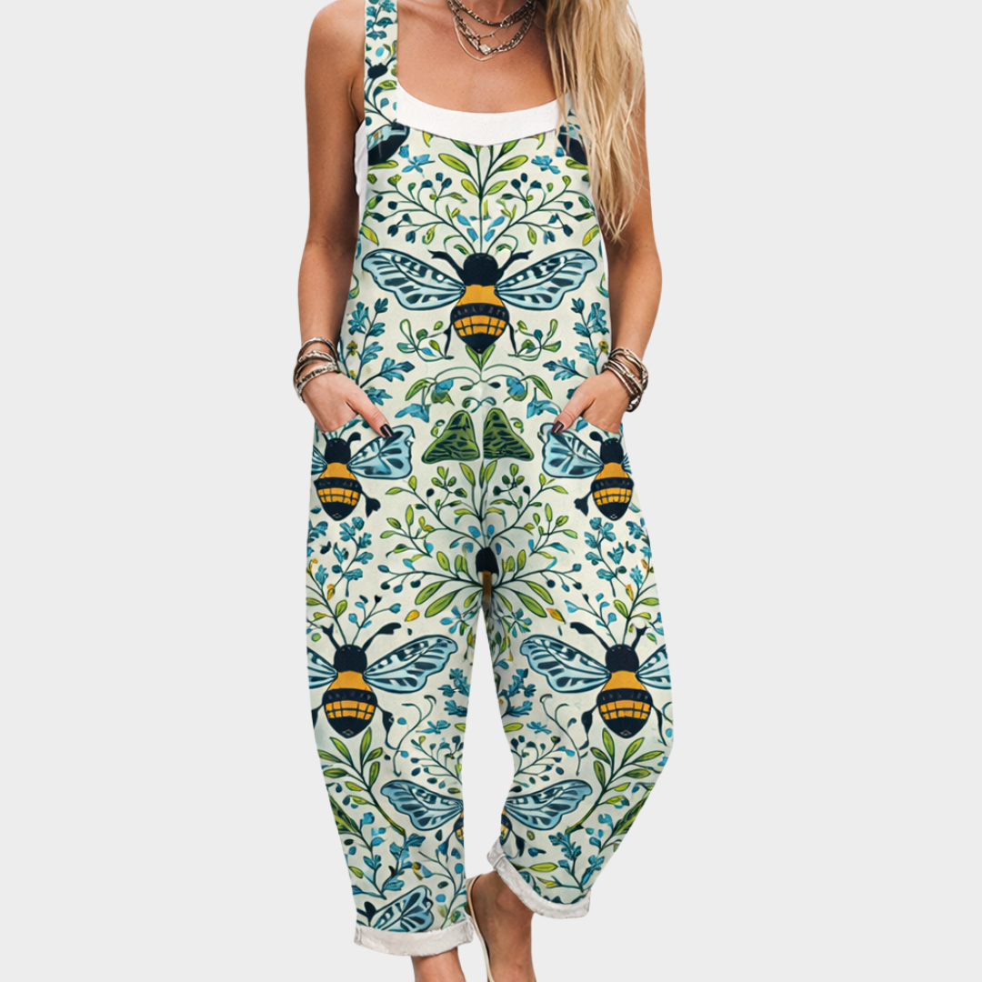 Comfortable printed overalls, front view