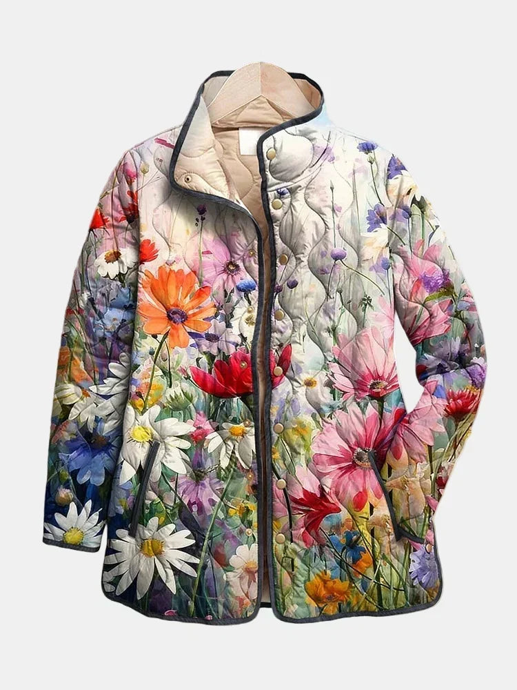 Kaia Charming Vintage Floral Print Quilted Jacket