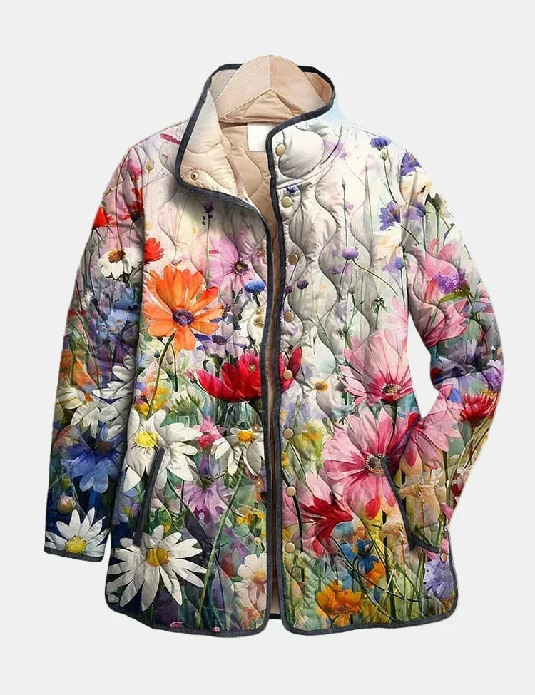 Kaia Charming Vintage Floral Print Quilted Jacket