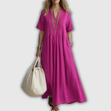 Elowen | Pintuck V-Neck Linen Maxi Dress