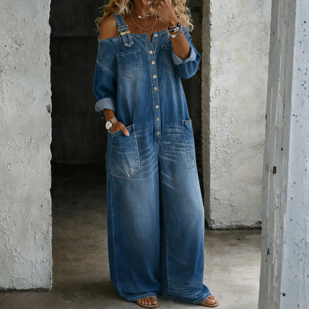 Abigail Off-the-Shoulder Denim Jumpsuit
