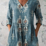 Elise Long Blouse with V-Neck, side view