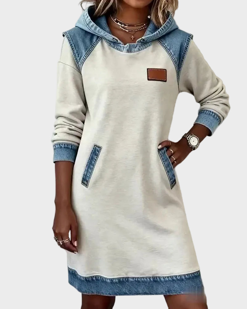 Barbara | Denim-Look Hooded Sweat Dress