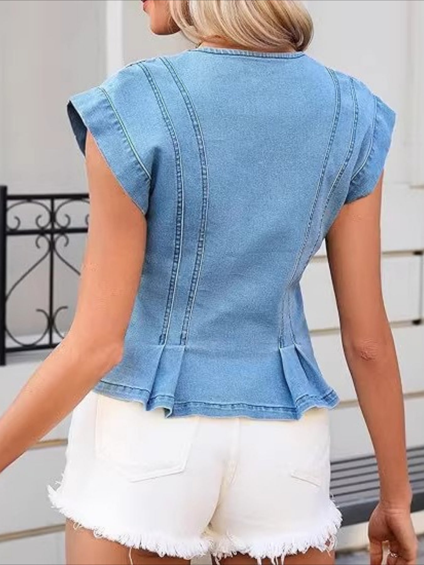 Isobel V-Neck Denim Top - view 5