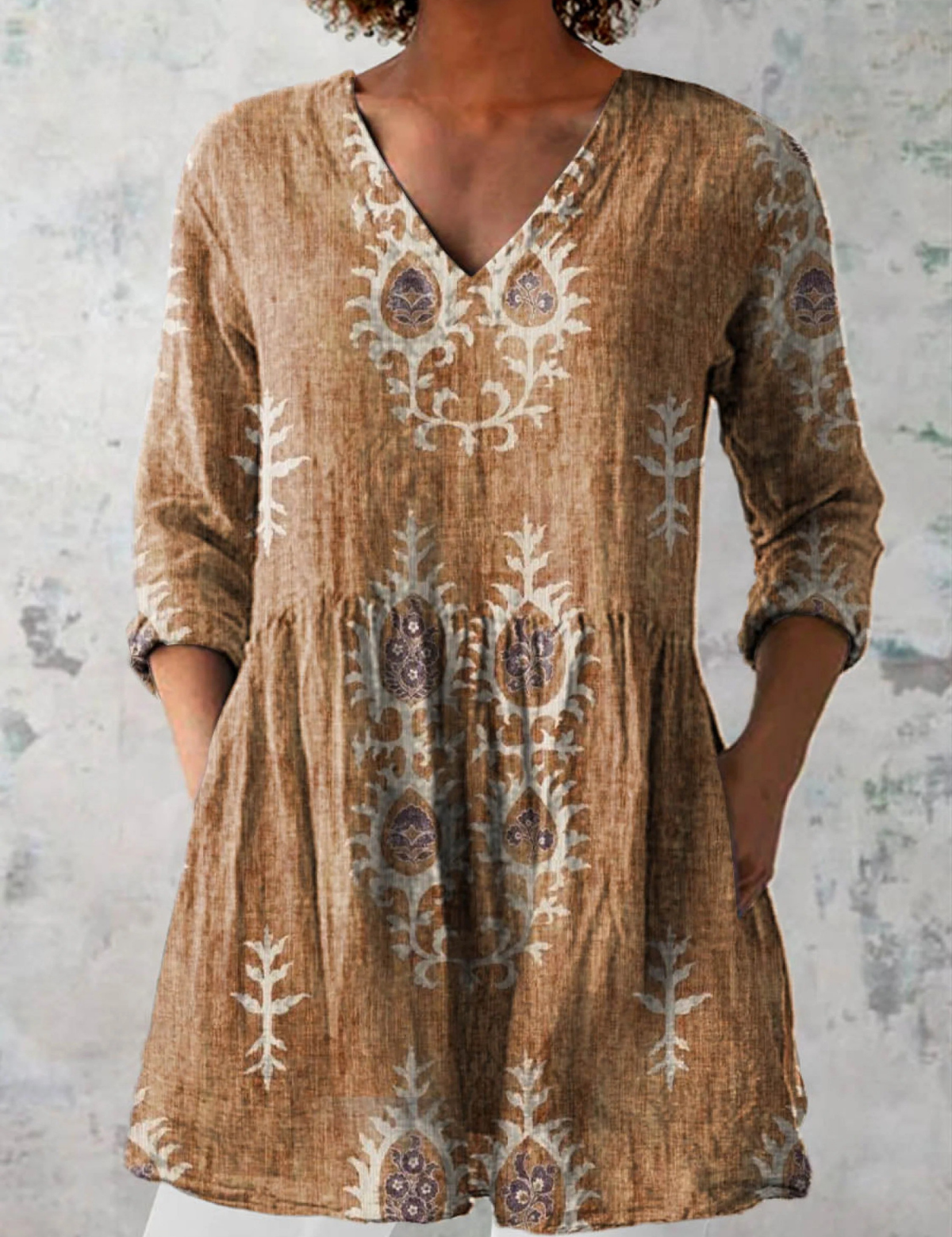 Elise Long Blouse with V-Neck, close-up