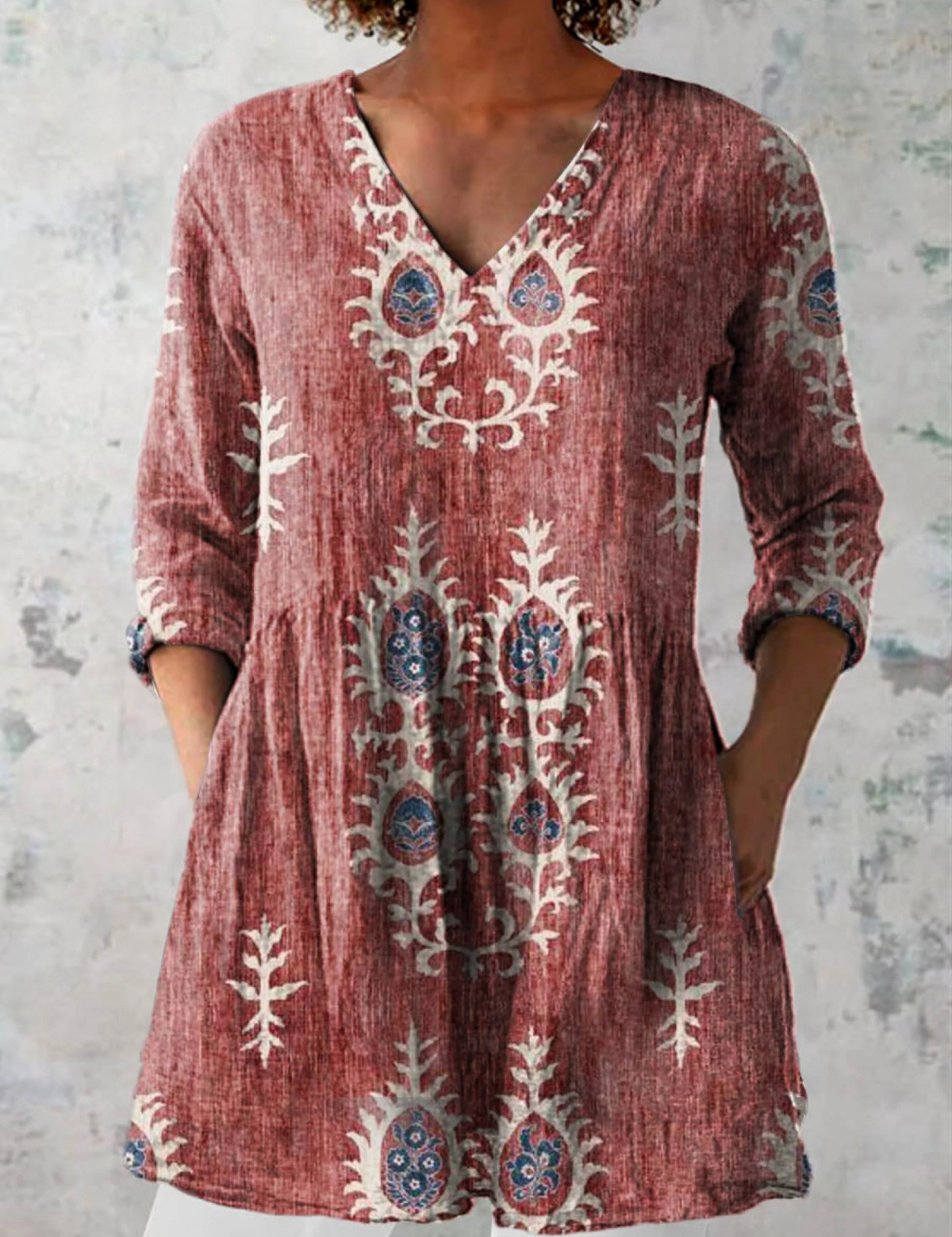 Elise Long Blouse with V-Neck, detail view