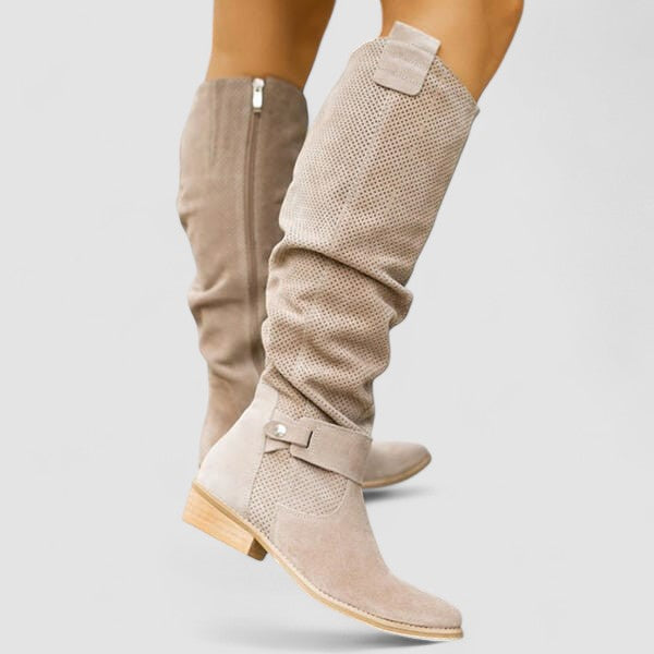 Georgiana, Knee-High Western Boots with Ruched Shaft
