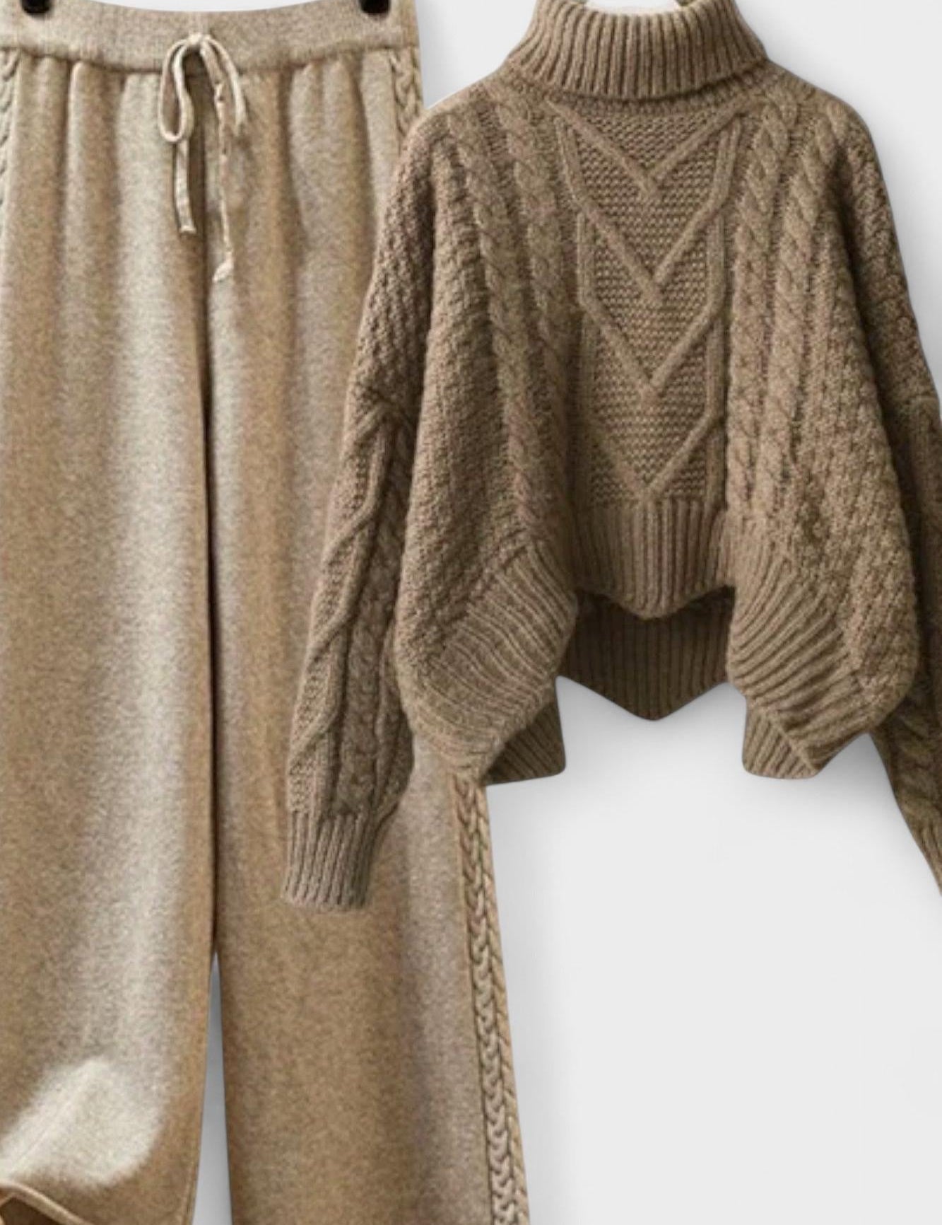 Roberta, Cable-Knit Jumper & Wide-Leg Knitted Trousers Set