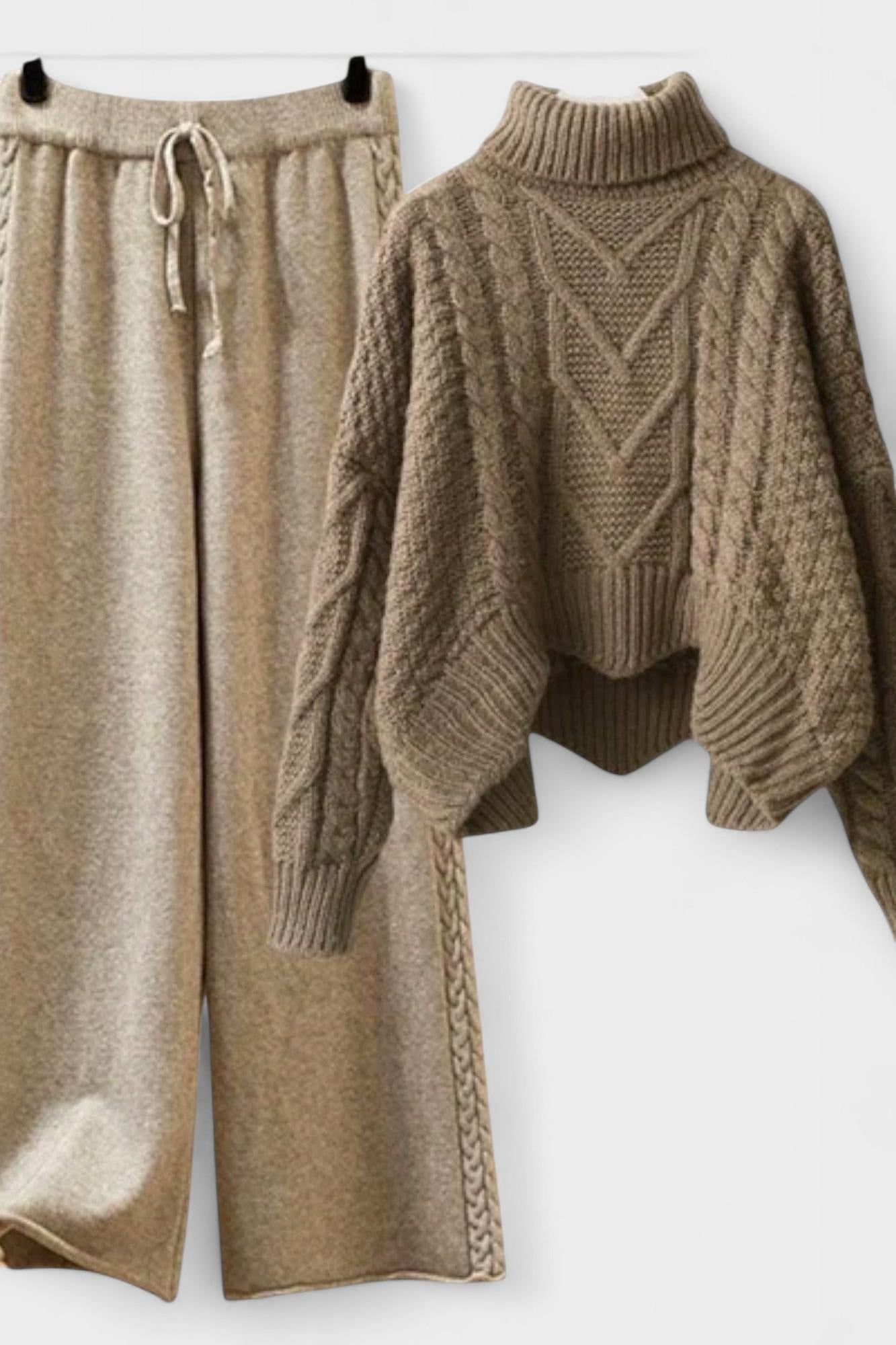 Roberta, Cable-Knit Jumper & Wide-Leg Knitted Trousers Set