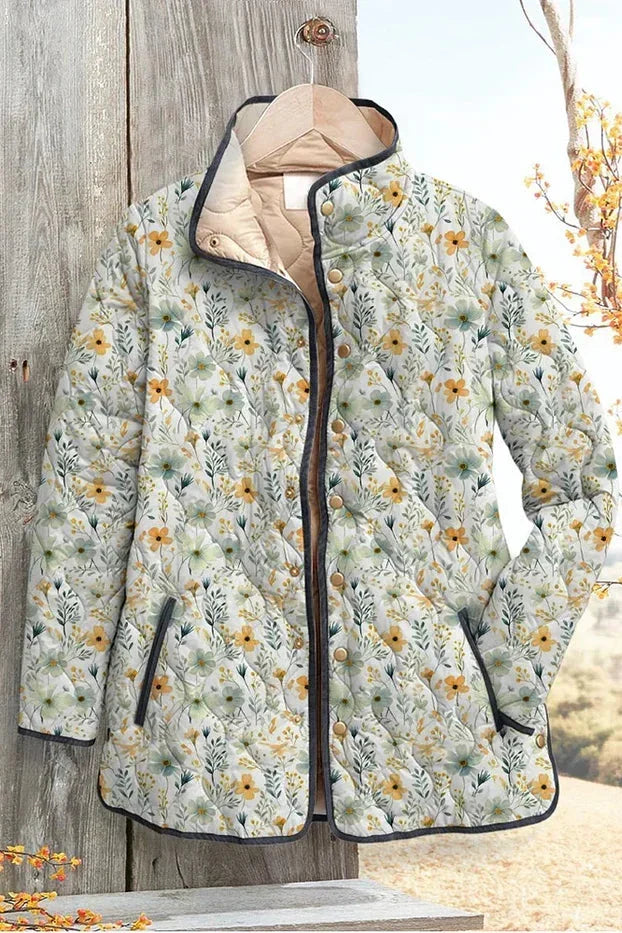 Amabel Light Quilted Jacket with Delicate Floral Pattern - view 2