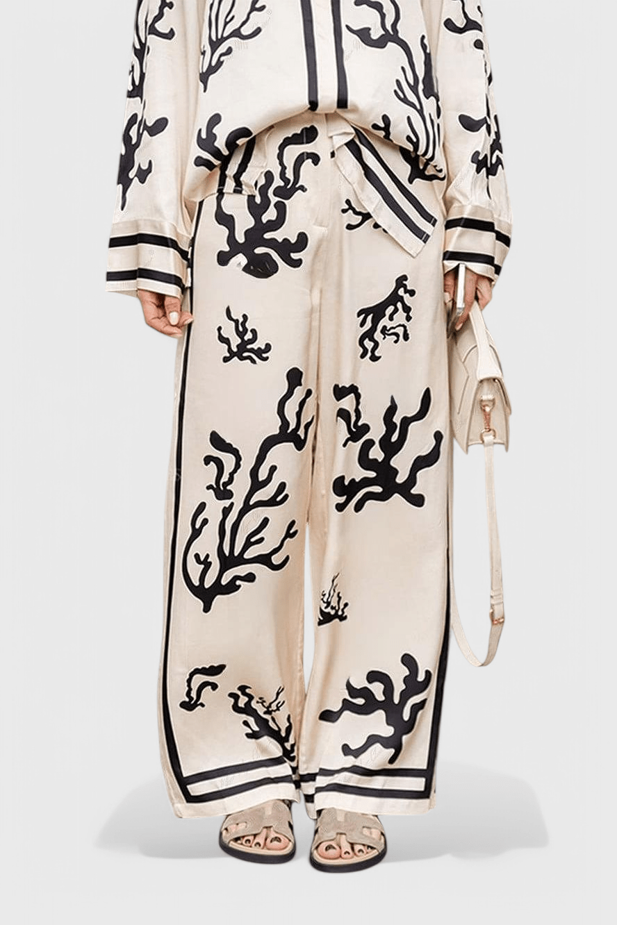 Amelia, Patterned Long-Sleeve Top & Wide-Leg Trousers Set