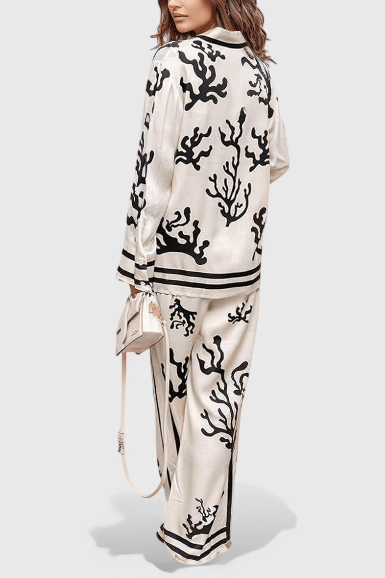 Amelia, Patterned Long-Sleeve Top & Wide-Leg Trousers Set