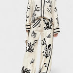 Amelia, Patterned Long-Sleeve Top & Wide-Leg Trousers Set