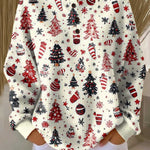 Imke Christmas Jumper in White with Fir Trees and Baubles