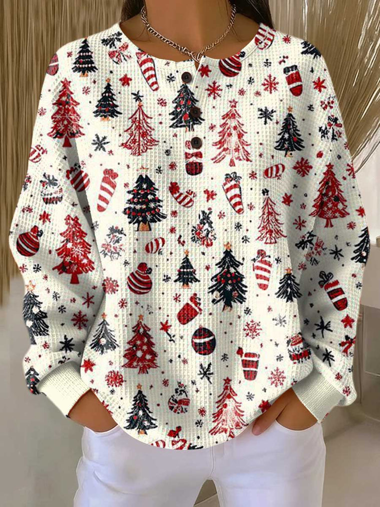 Imke | Christmas Jumper in White with Fir Trees and Baubles