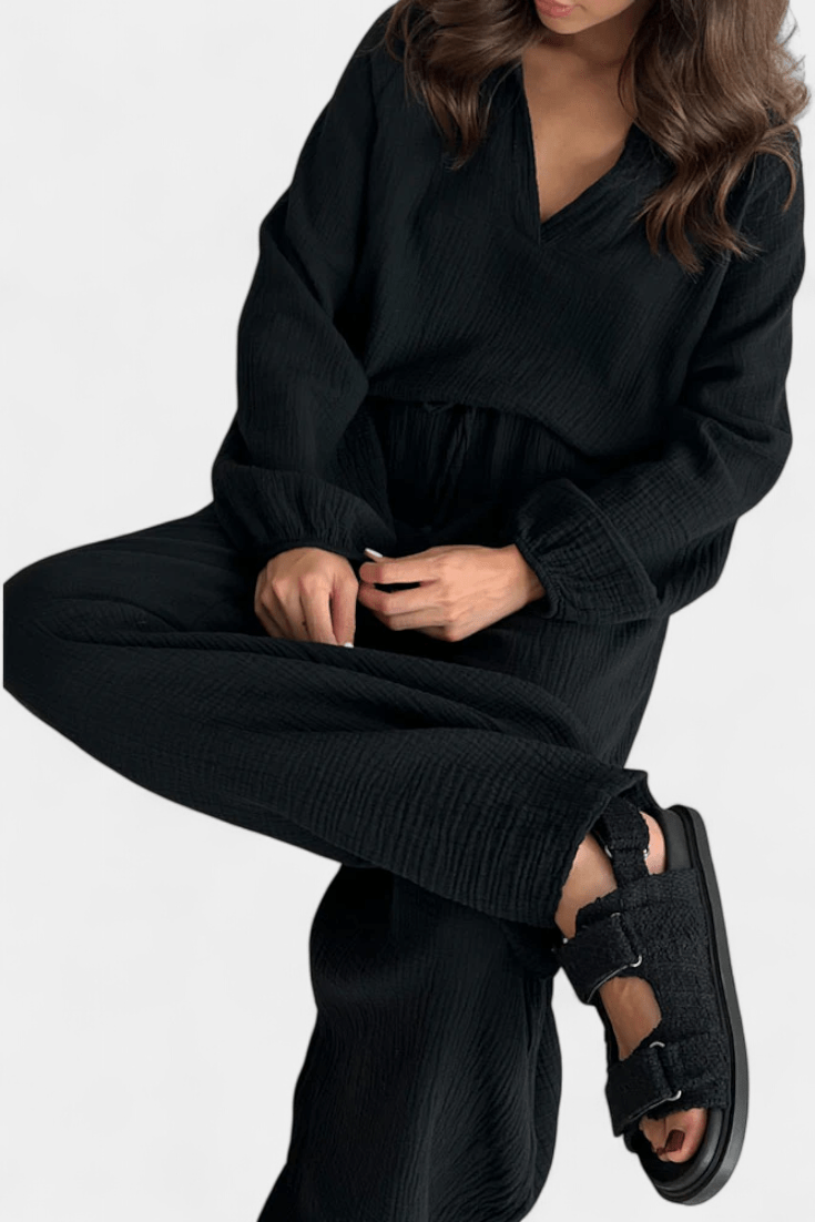 Esther, Relaxed Long-Sleeve Top & Wide-Leg Trousers Set