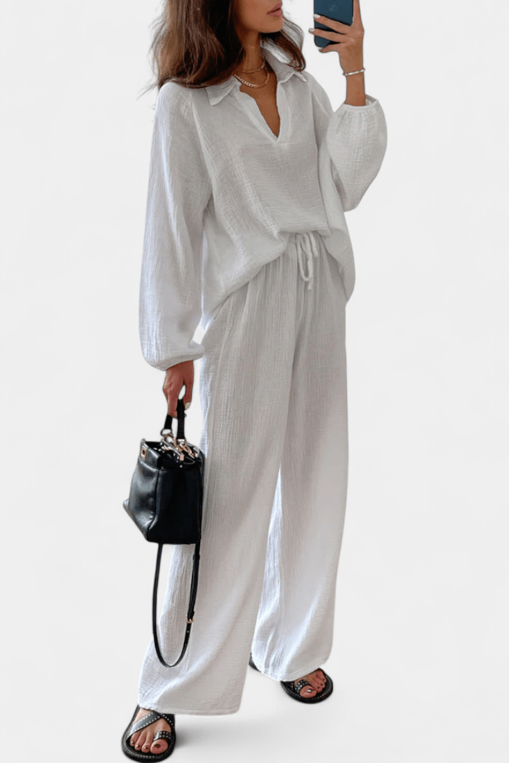 Esther, Relaxed Long-Sleeve Top & Wide-Leg Trousers Set