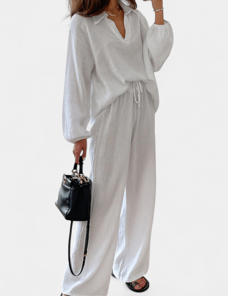 Esther, Relaxed Long-Sleeve Top & Wide-Leg Trousers Set