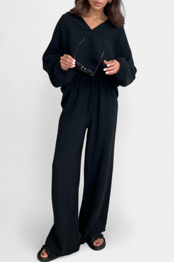 Esther, Relaxed Long-Sleeve Top & Wide-Leg Trousers Set