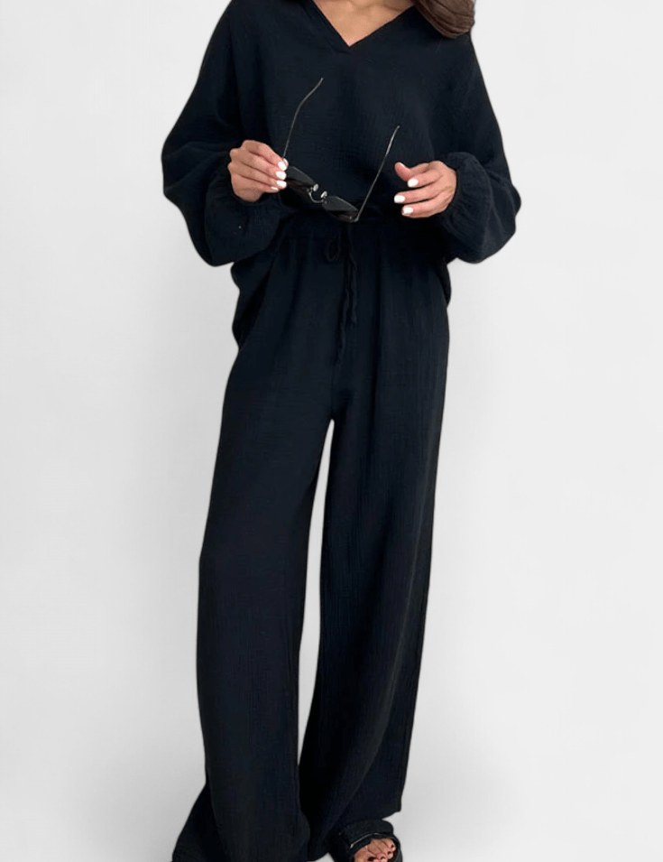 Esther, Relaxed Long-Sleeve Top & Wide-Leg Trousers Set