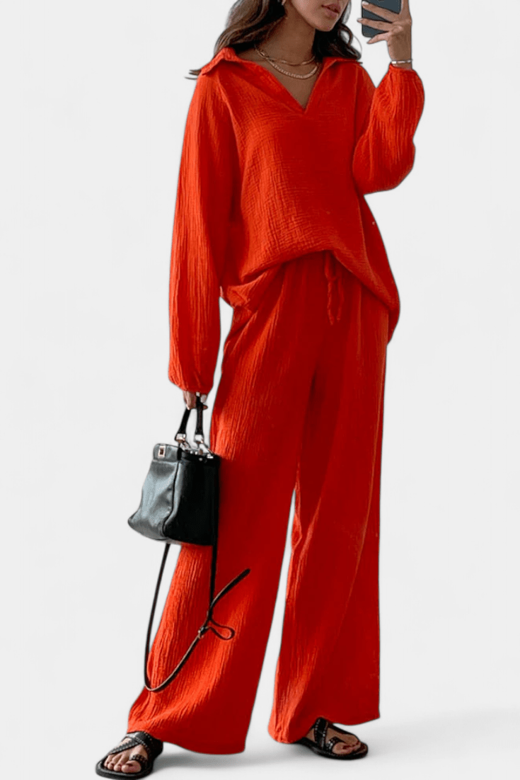 Esther, Relaxed Long-Sleeve Top & Wide-Leg Trousers Set