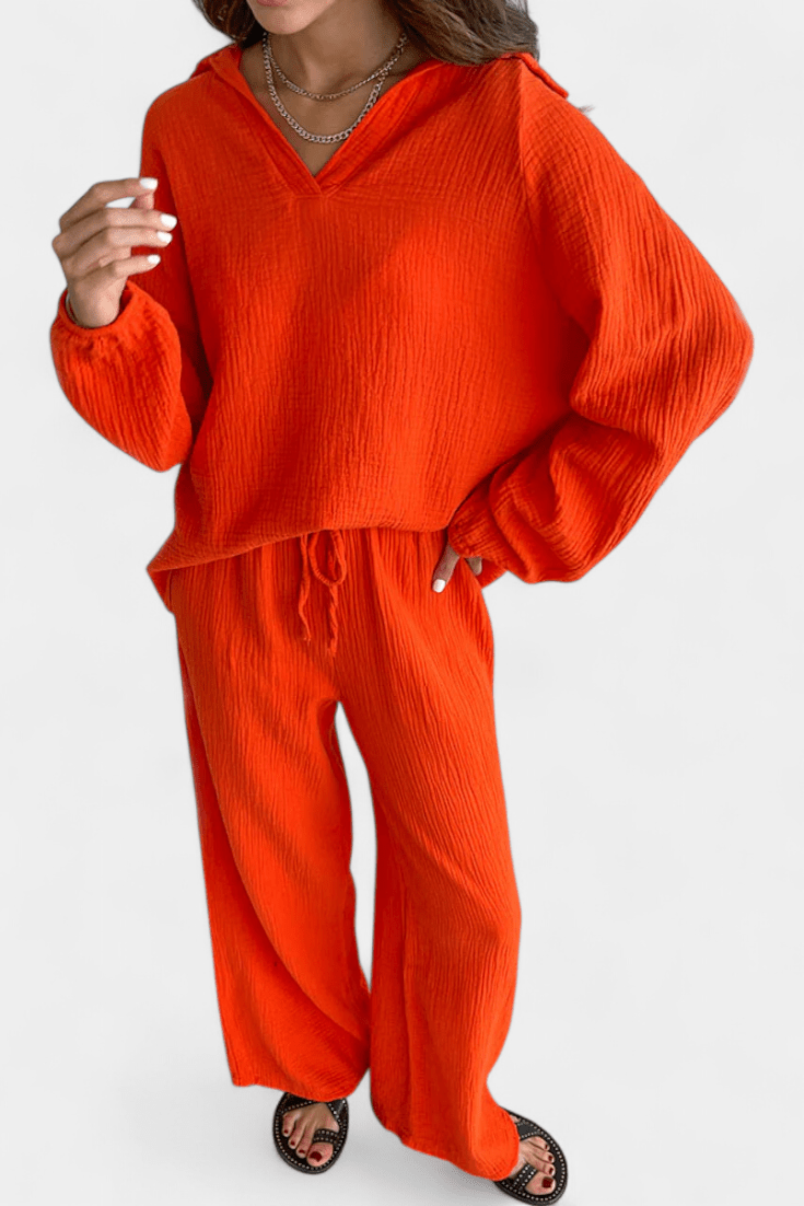 Esther, Relaxed Long-Sleeve Top & Wide-Leg Trousers Set