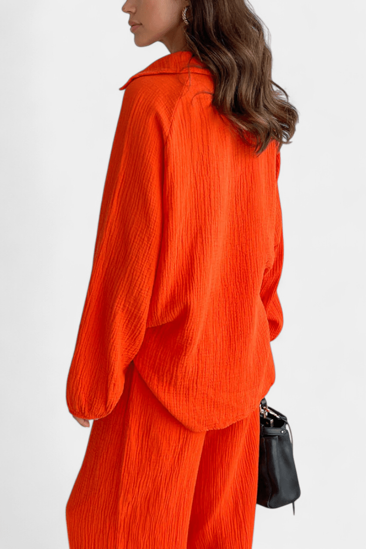 Esther, Relaxed Long-Sleeve Top & Wide-Leg Trousers Set